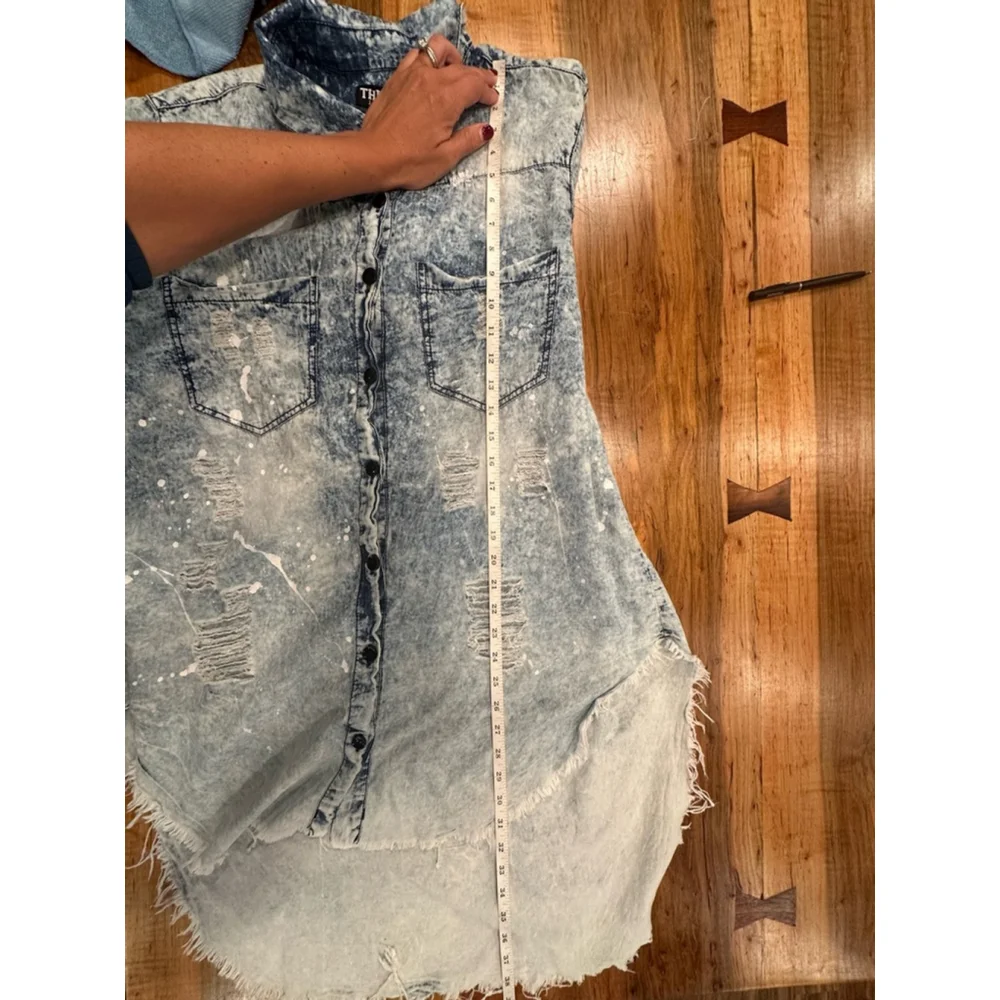 Women's Thrill Jeans Denim Shirt Dress 2X Blue Distressed - Picture 10 of 10